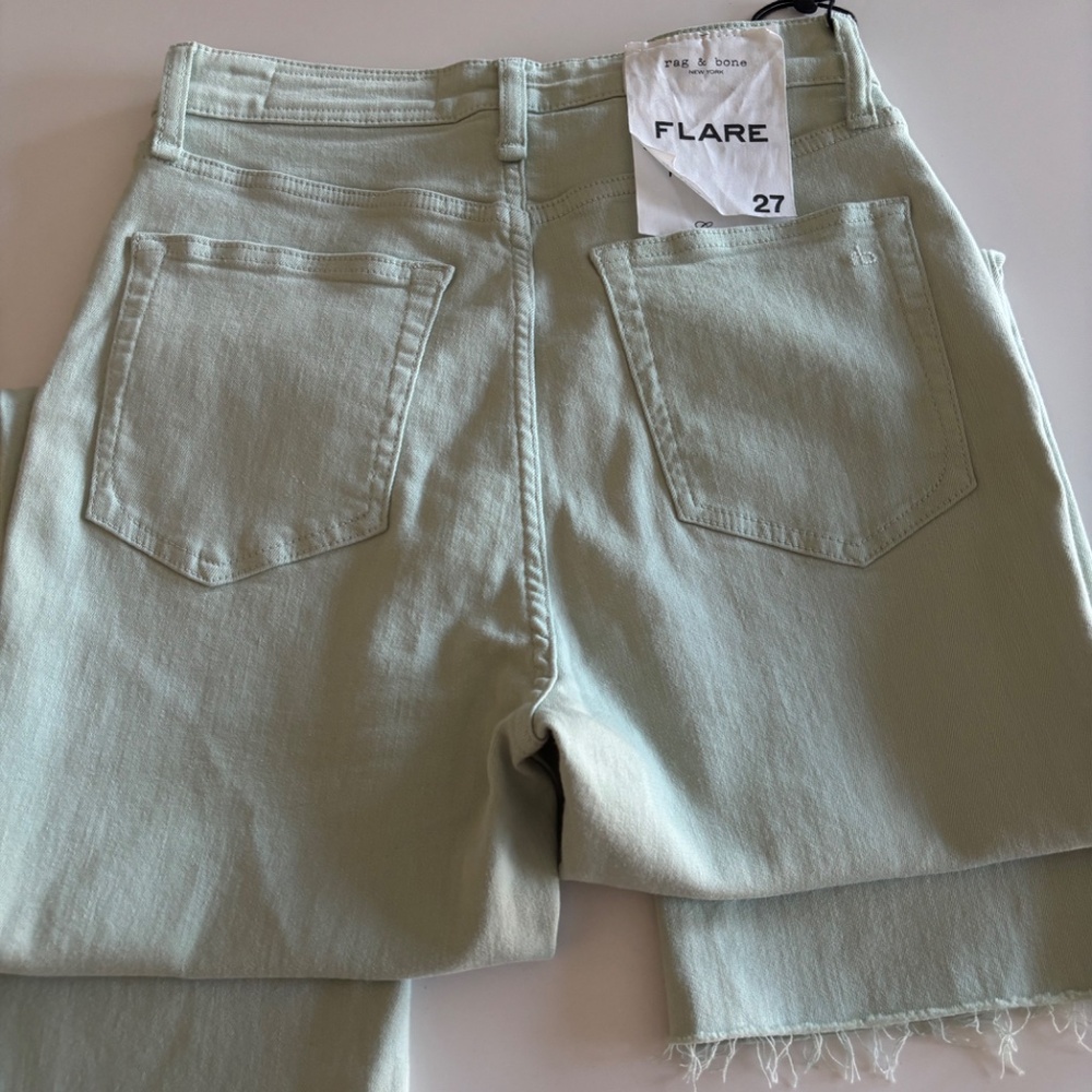 Rag & Bone W 27 Mint Color Casey High-Rise Ankle-Flare Pants/Jeans Raw Hem NWT - Picture 6 of 16